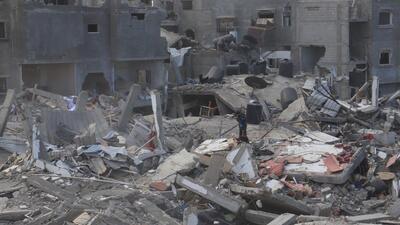 Destroyed streets and buildings of Rafah city, southern Gaza, Palestine