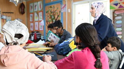 Students from conflict zones attend lessons in a classroom at the Reconstructive Surgery Hospital of the MSF in Amman, Jordan.