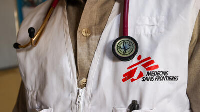 MSF doctor Daniel Garang with his stethoscope at Aweil project base.