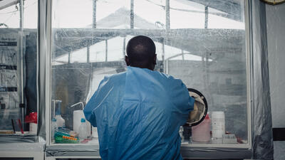 MSF staff working in the lab located right in the center of ebola outbreak