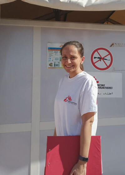 Francesca Arcidiacono, MSF Head of Mission in Sudan during her field visit to Um Rakuba camp.