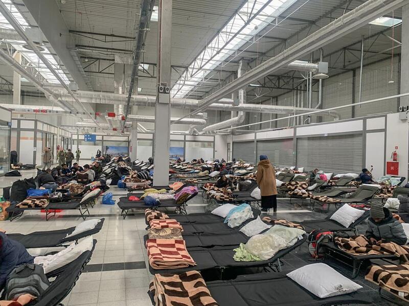 A temporary accommodation site in Korczowa, southeastern Poland, for people who have fled Ukraine since the conflict began. Poland, 28 February, 2022. Ukraine crisis