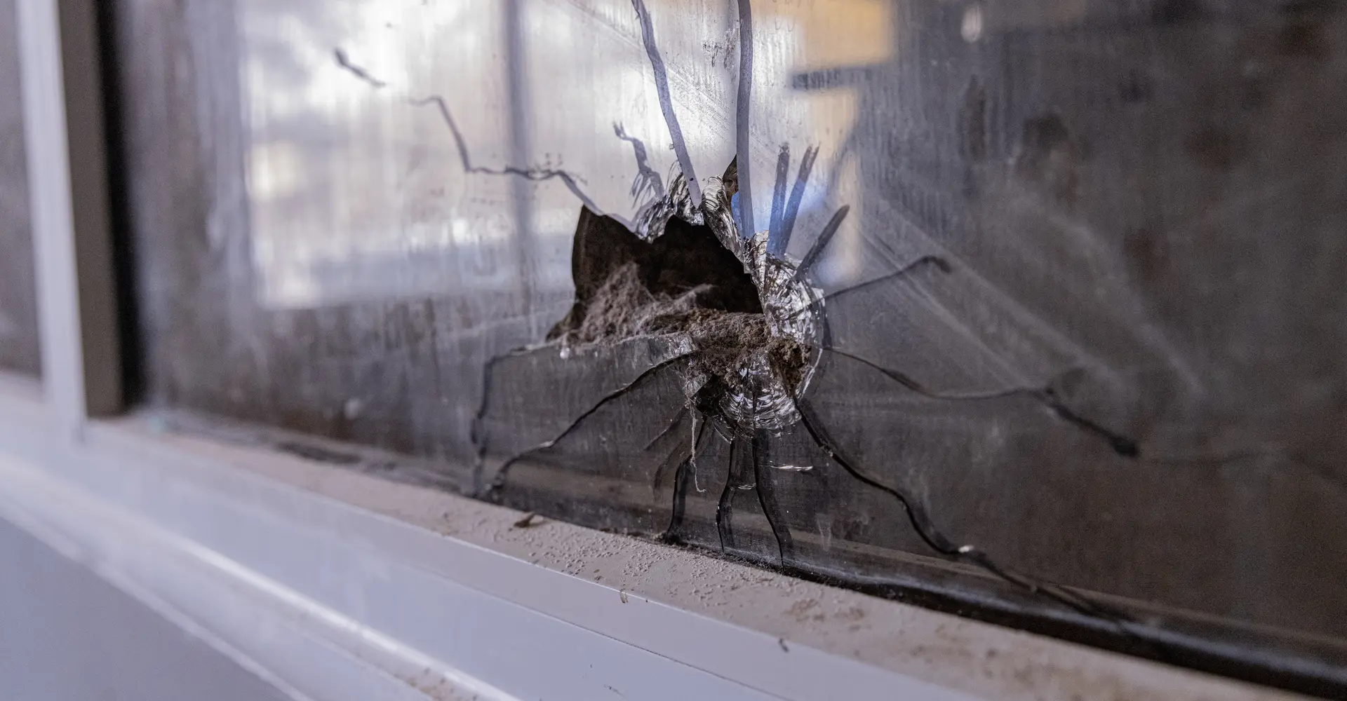  Bullet hole caused by shooting in the operating room of the Zalingei teaching hospital, Central Darfur state, Sudan.