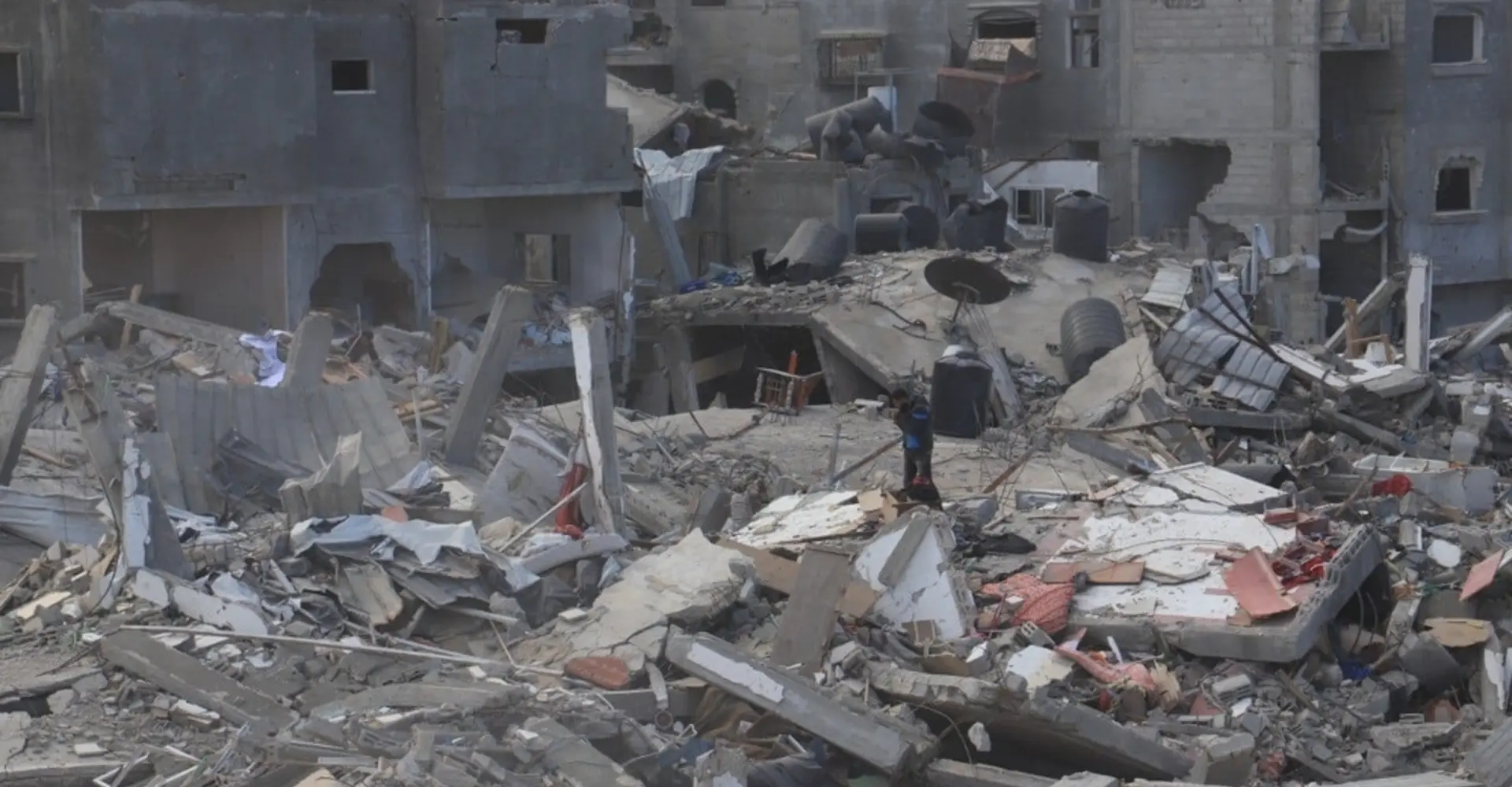 Destroyed streets and buildings of Rafah city, southern Gaza, Palestine