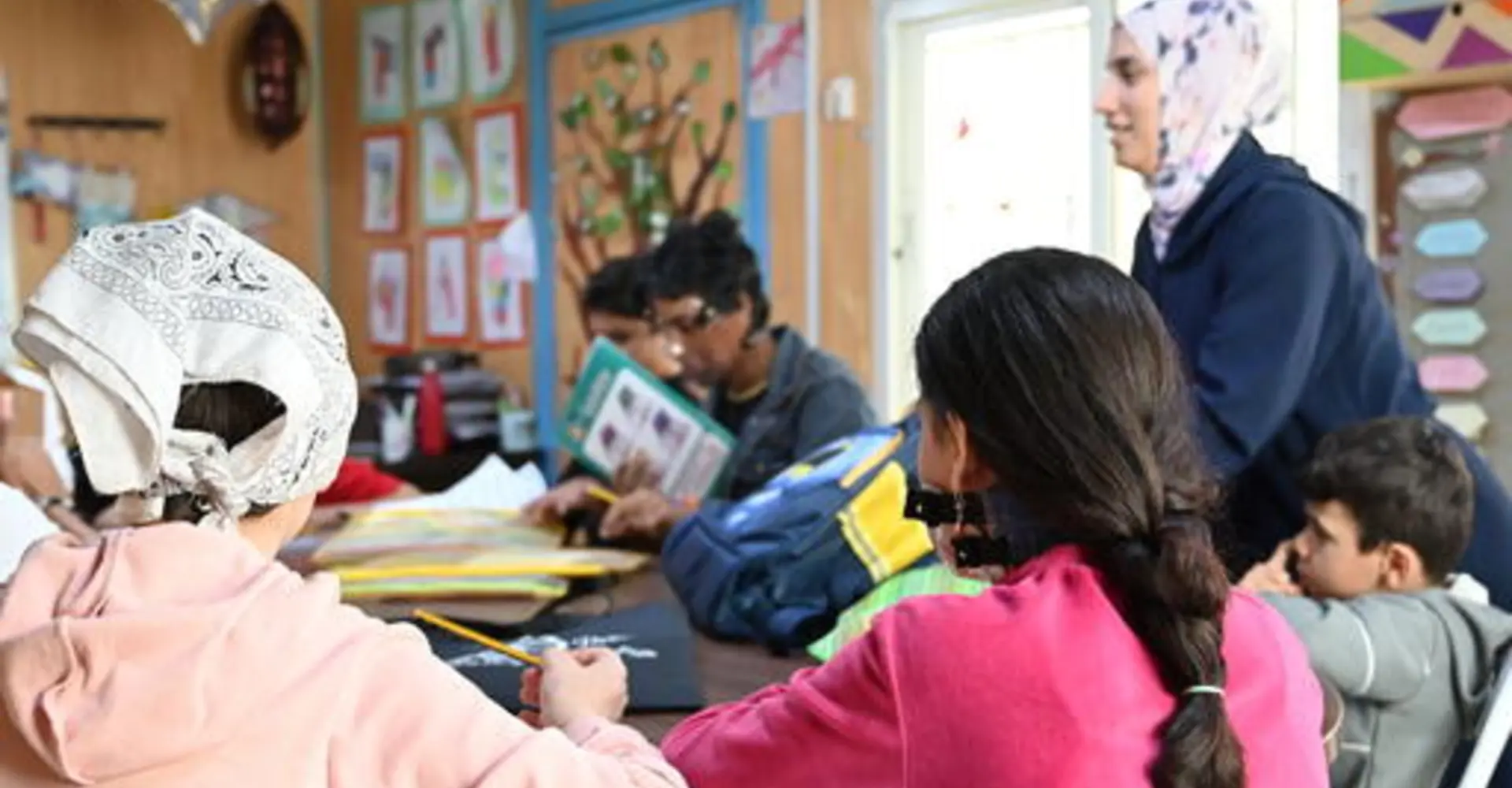 Students from conflict zones attend lessons in a classroom at the Reconstructive Surgery Hospital of the MSF in Amman, Jordan.