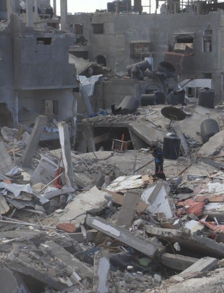 Destroyed streets and buildings of Rafah city, southern Gaza, Palestine